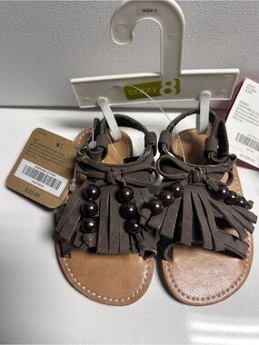 Crazy 8 Brown Fringe Bead Toddler Sandals with Tassels Girl’s Size 5 Boho
